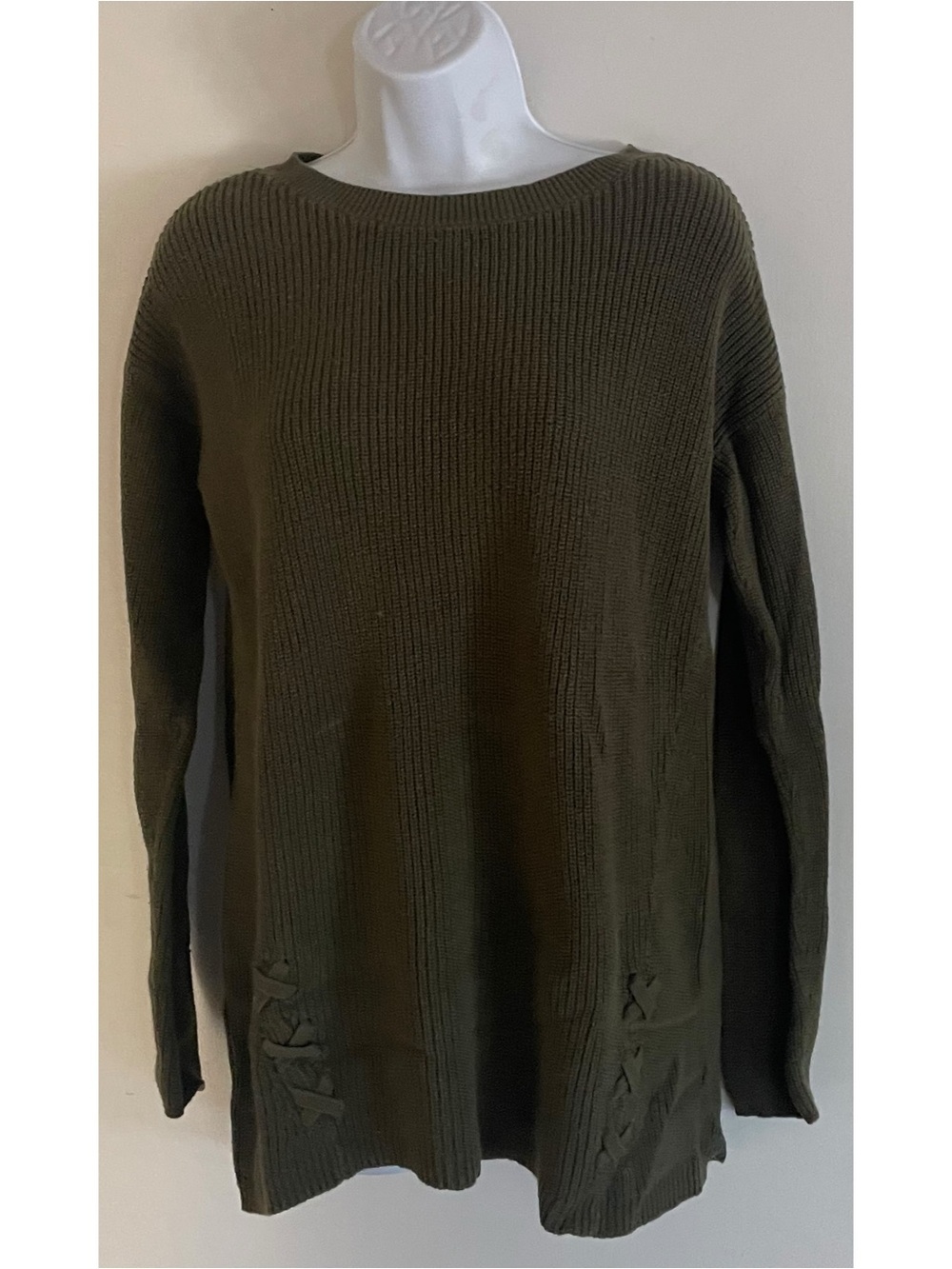 a.n.a Olive Green Ribbed Crewneck Sweater